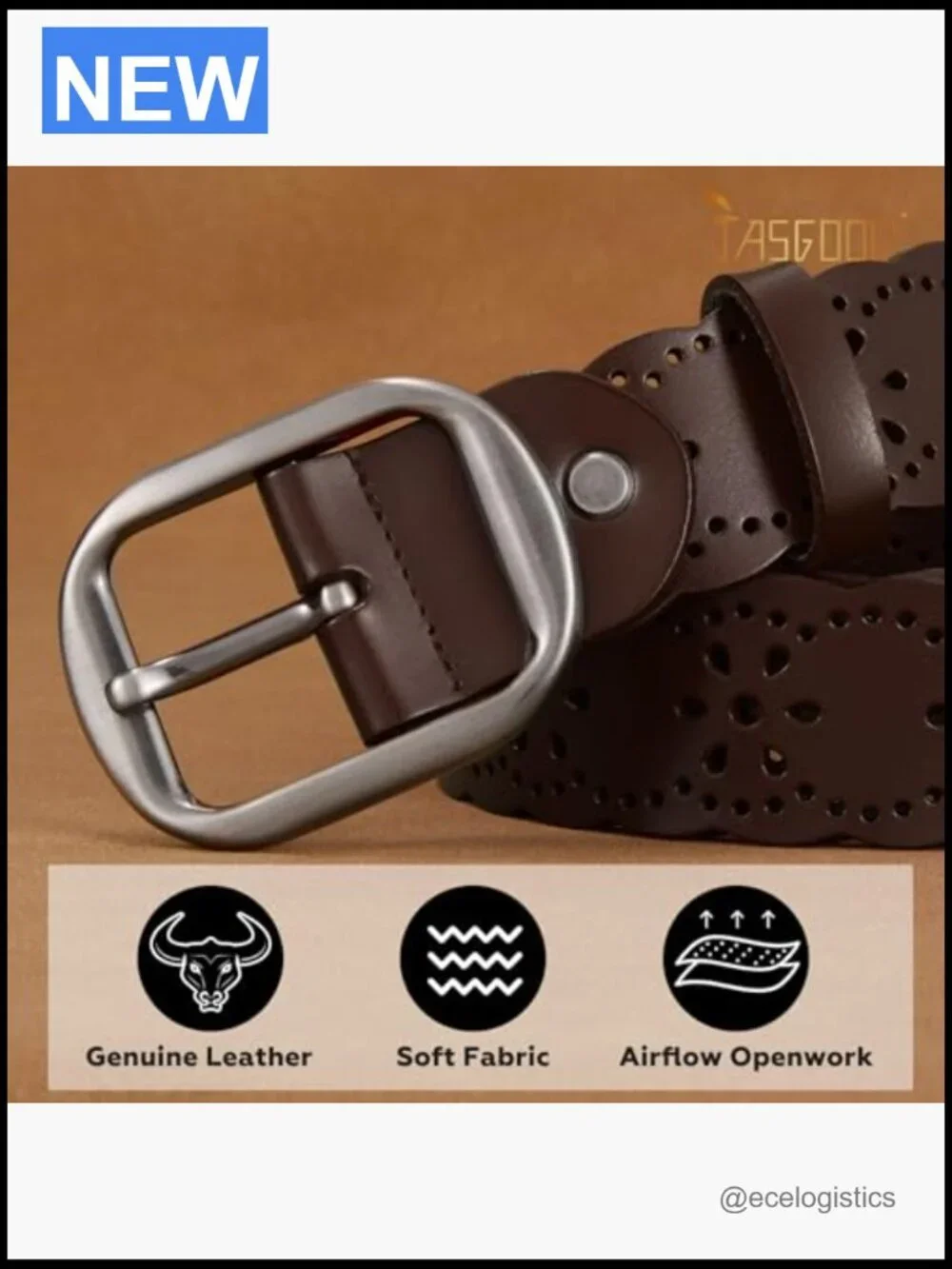 Genuine Leather Hollow Flower Wide Belt for Jeans Pants